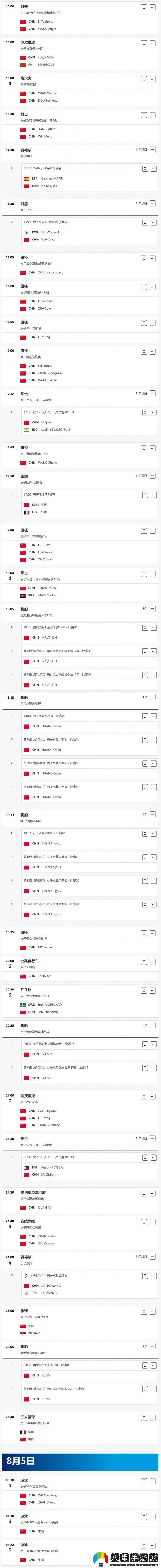 巴黎奧運(yùn)會8月4日賽程2024奧運(yùn)會8月4日參加比賽一覽